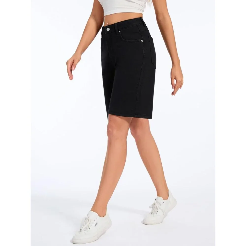 Women Baggy Jean Shorts Denim Bermuda Mid-Low Rise Casual Wide Leg